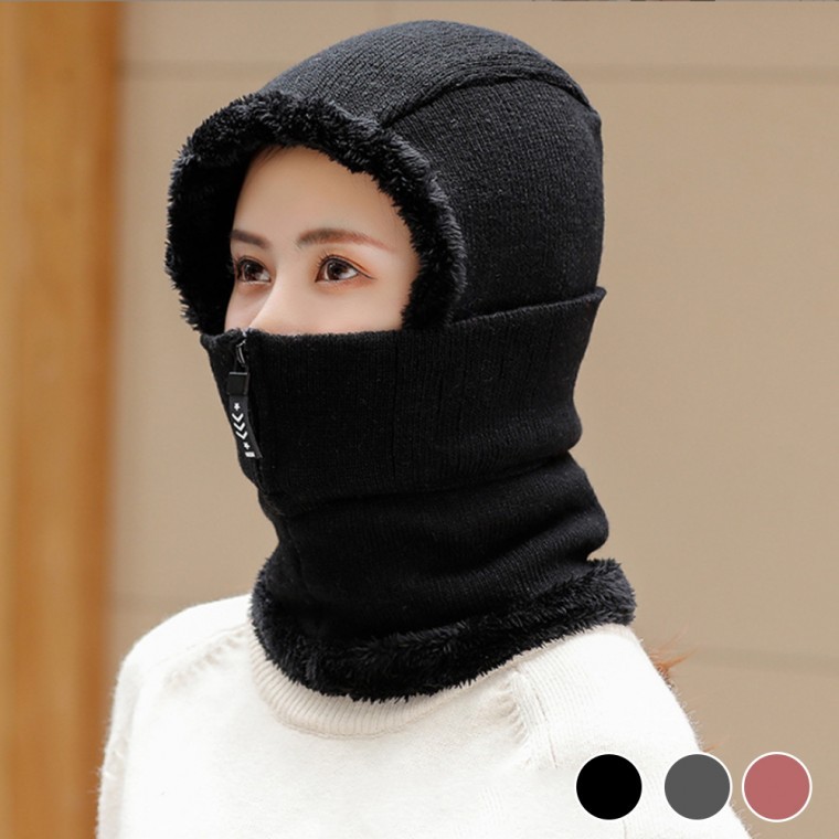 전면 지퍼 따뜻한 보들 털 안감 2IN1 남여공용 넥워머 - 상품 이미지