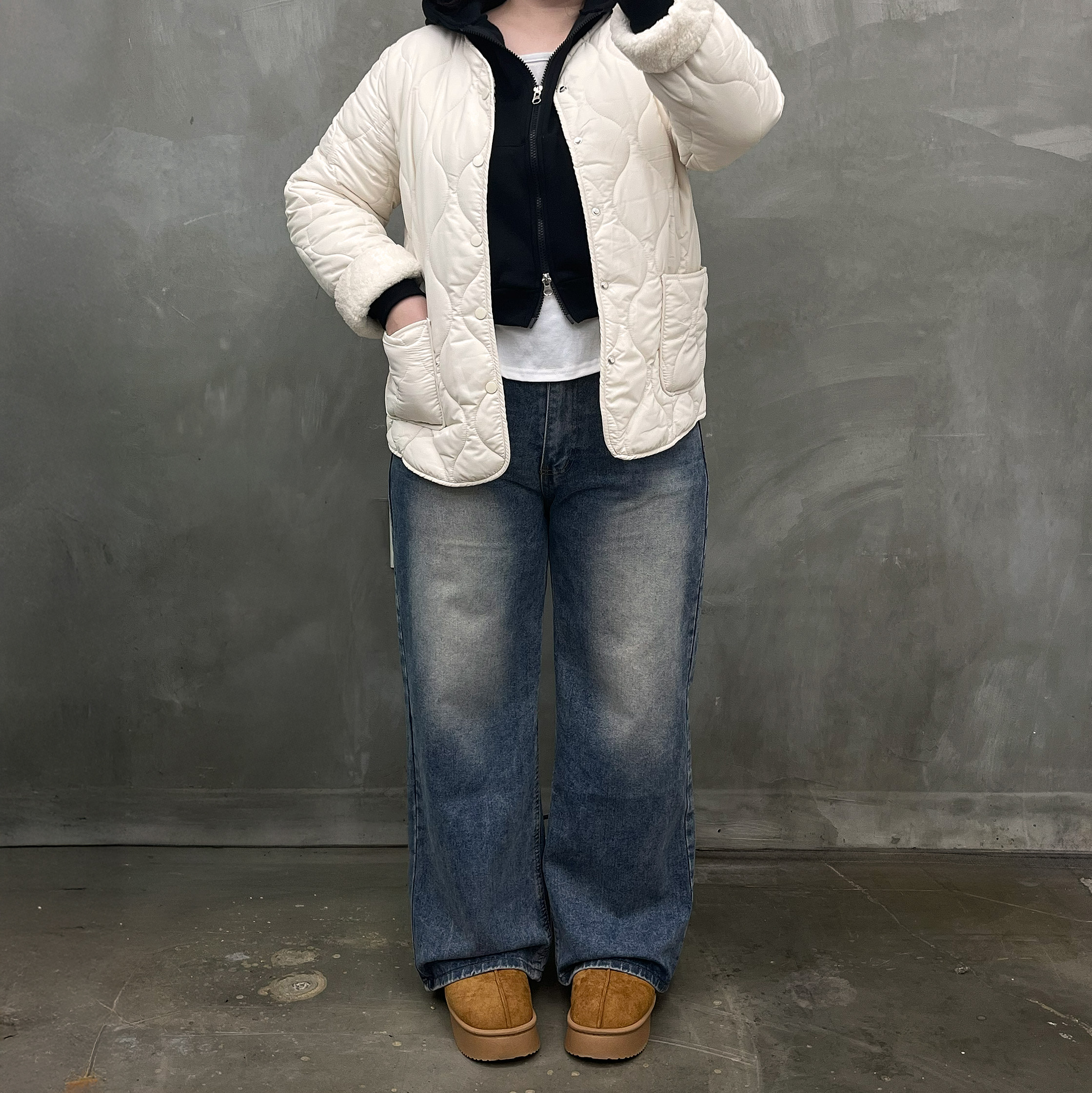 누빔패딩 깔깔이 퀄팅 뽀글이점퍼 여성경량 - 상세 이미지 2