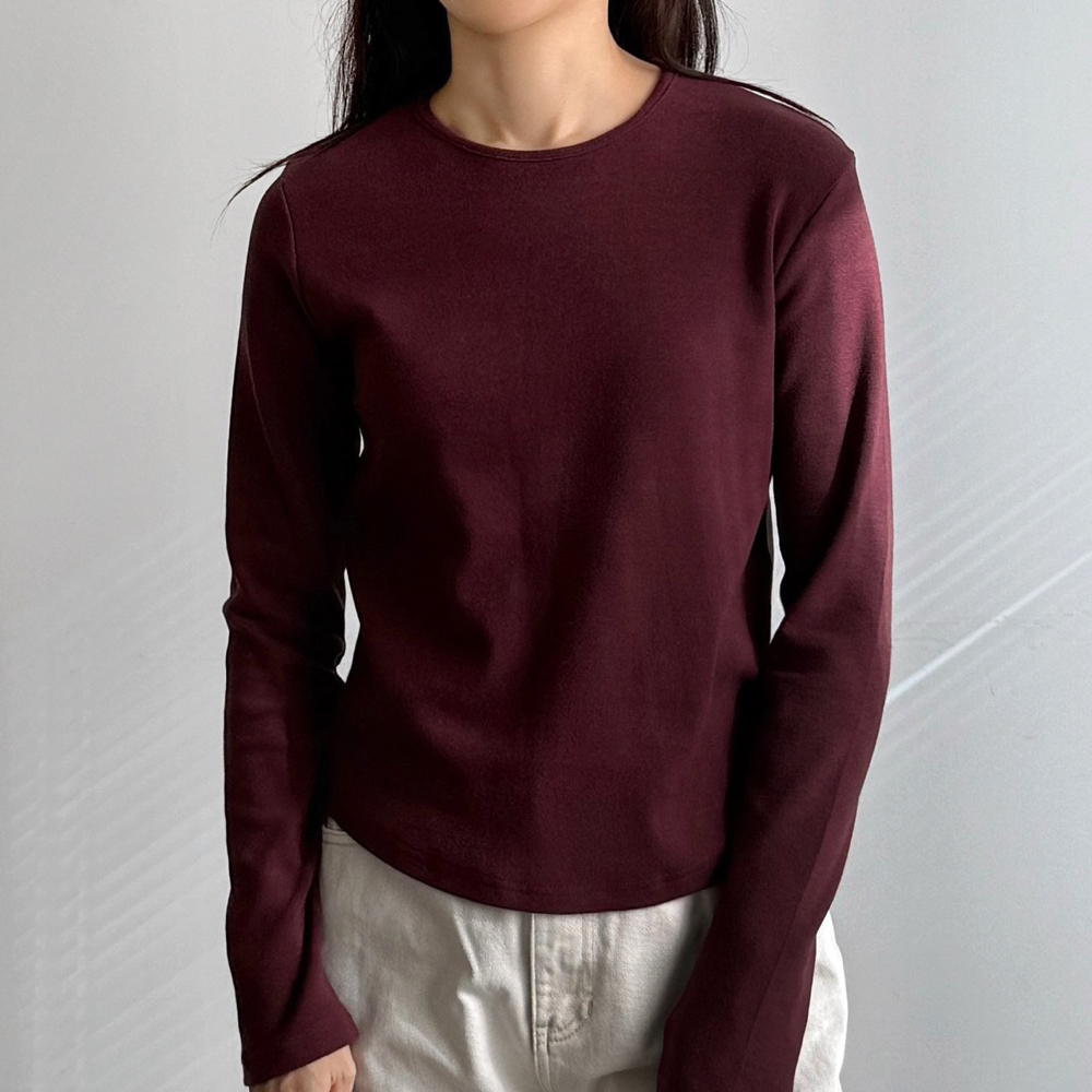 포근한 피치기모 겨울 여성 티셔츠 긴팔티 여자 기모 티셔츠 기본 라운드 이너 레이어드티 이미지 6
