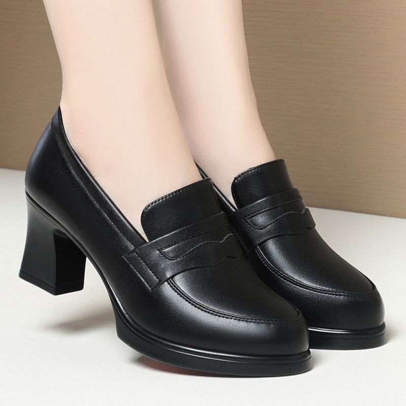 여자 통굽 키높이 가죽 가을 신발 발편한 여성구두 9cm 블랙 JH25802 34피트(뚱뚱발 1야드 크게) - 상세 이미지 2