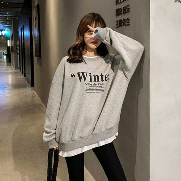 레이어드 여성 맨투맨 티셔츠 루즈핏 여성 라운드 넥 맨투맨 캐주얼 - 메인 이미지