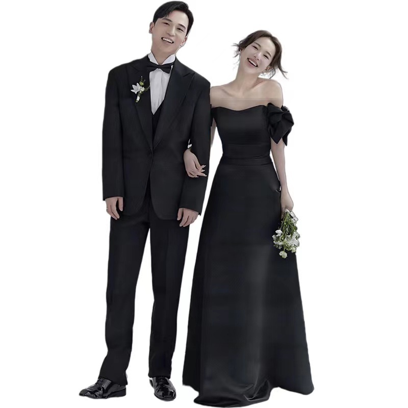 검정드레스 피로연드레스 결혼식2부 블랙 결혼식 연주회 촬영 오프숄더 - 상세 이미지 5