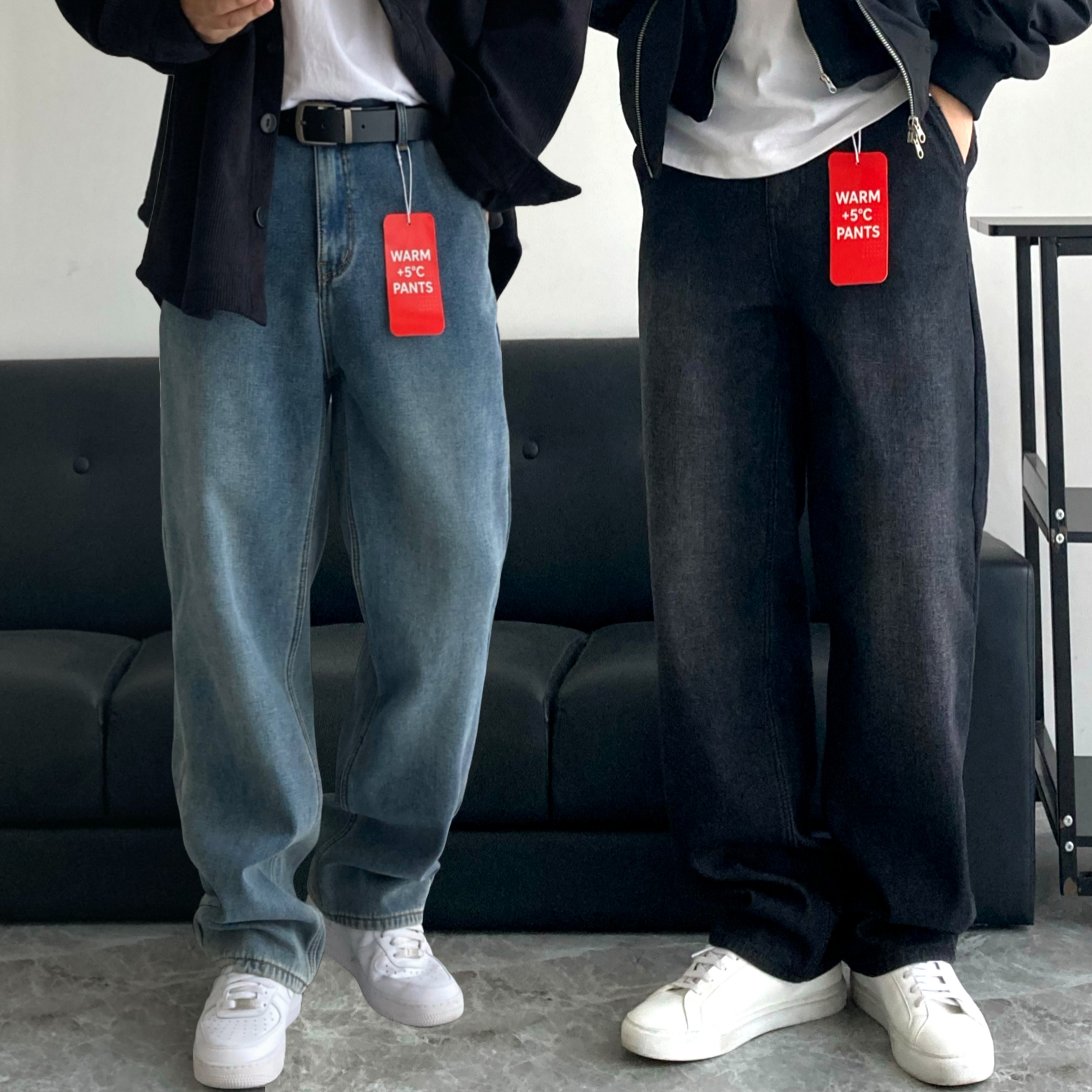 남자청바지 세미와이드 워싱 데님팬츠 스펠 샌드워싱 빅사이즈 남자기모바지 제품 이미지