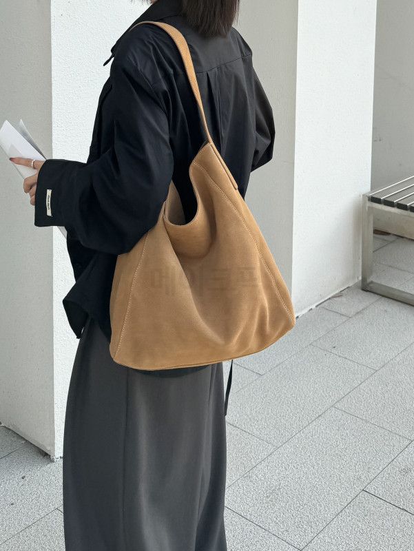 천연 소가죽 숄더백 부드러운 스웨이드 빅백 대학생 전공책 가방 데일리 호보백 - 상세 이미지 2