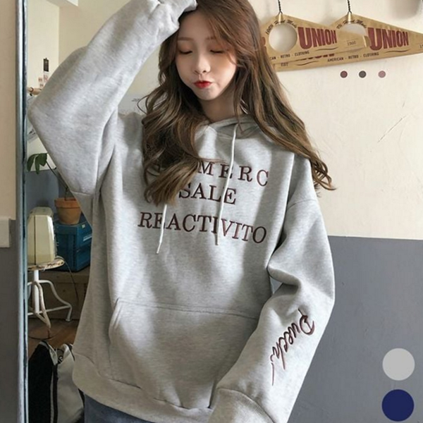 루즈핏 여성 후드 티셔츠 오버핏 여성 기모 후드 데일리 겨울 - 상품 이미지