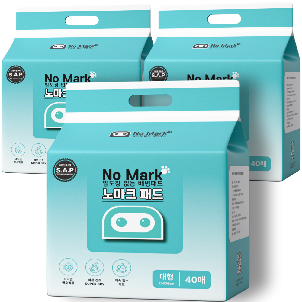 배변유도제함유 노마크슈퍼드라이  강아지 배변패드 대형, 40매입, 3개