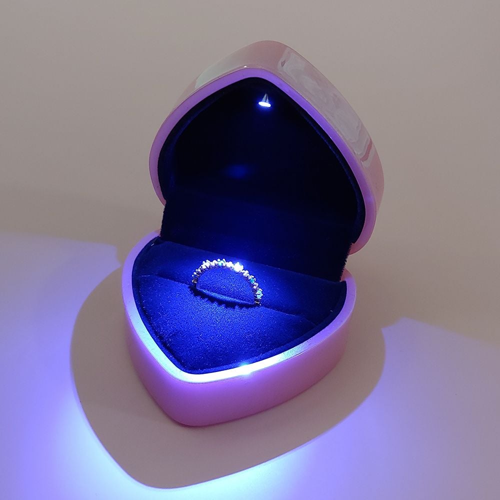반지상자 보석 케이스 LED 벨벳 하트 프로포즈 쥬얼리 반지 케이스 레드 - 상세 이미지 2