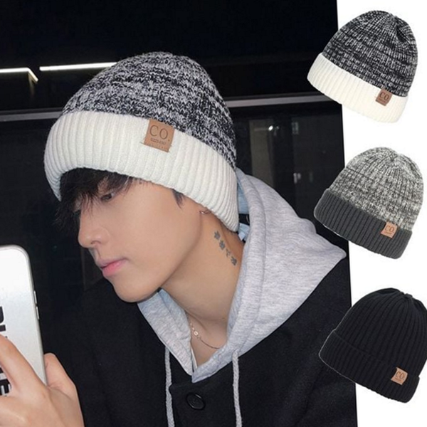 두꺼운 융털 기모 비니 데일리 배색 비니 겨울 캐주얼 - 메인 이미지