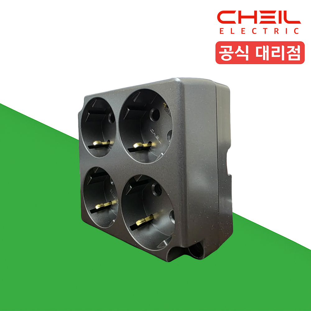 제일 돼지코 노출콘센트 4구 정사각 핀타입 다크그레이 단선용 - 상품 이미지