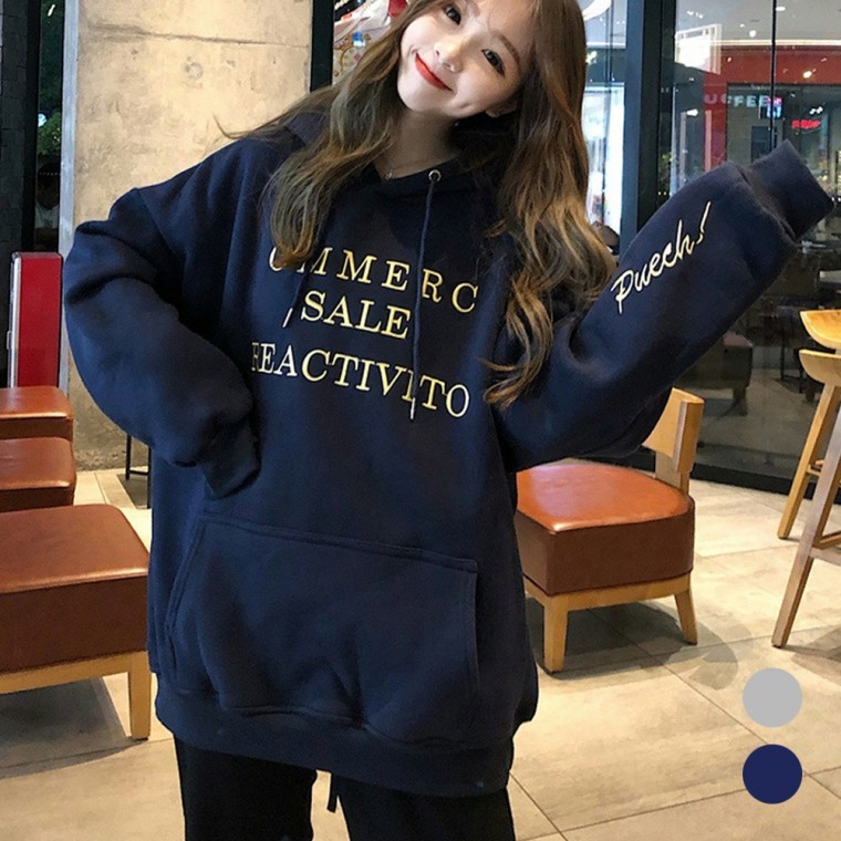 영문 레터링 약기모 안감 데일리 여자 후드 티셔츠 - 상품 이미지