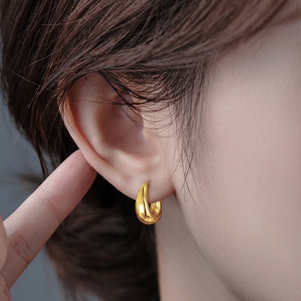 16mm 실버 물방울 원터치 귀걸이 925 은침 이어링 링 귀걸이 - 상세 이미지 2