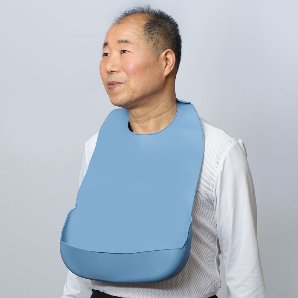성인턱받이 어르신 턱받이 휴대용 환자용 요양병원 식사 받침대 블루대형 - 상세 이미지 3