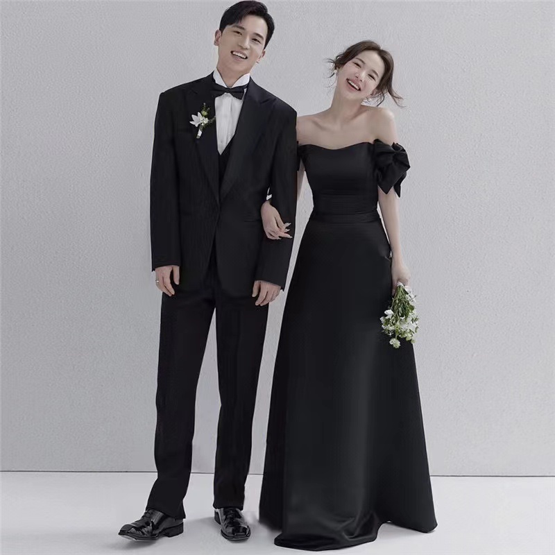 검정드레스 피로연드레스 결혼식2부 블랙 결혼식 연주회 촬영 오프숄더 - 상세 이미지 2