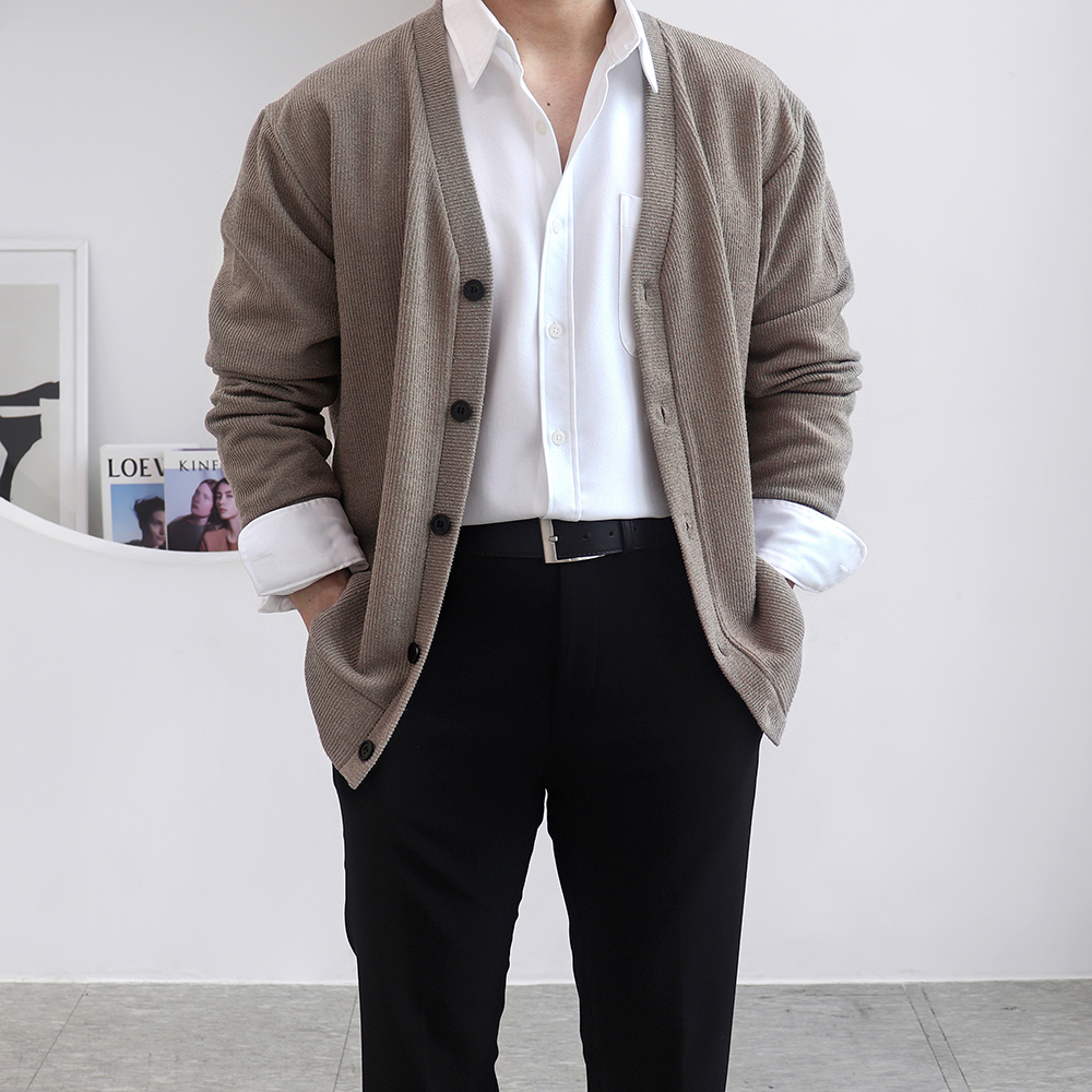 남자정장가디건 남자회색가디건 남성오버핏카디건 - 상세 이미지 4