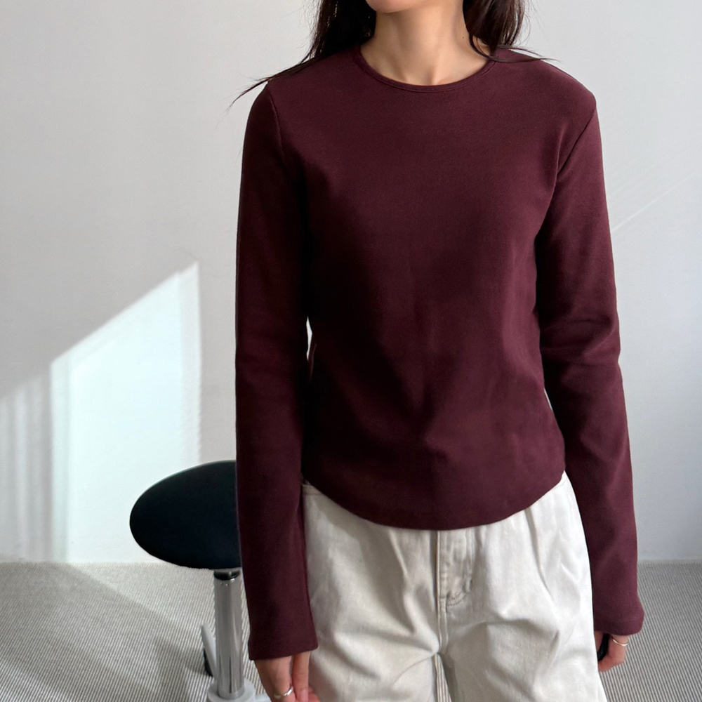 포근한 피치기모 겨울 여성 티셔츠 긴팔티 여자 기모 티셔츠 기본 라운드 이너 레이어드티 이미지 7