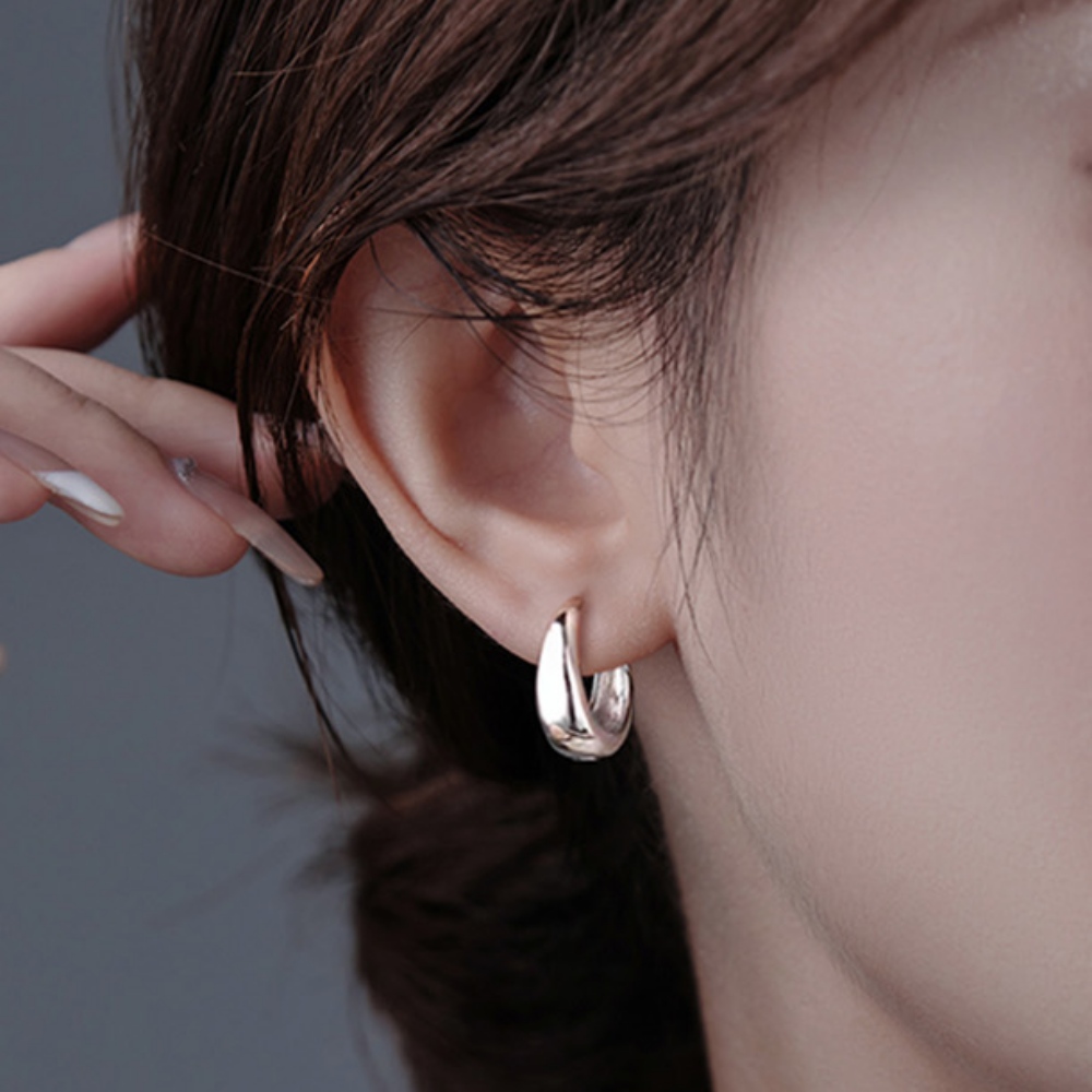16mm 실버 물방울 원터치 귀걸이 925 은침 이어링 링 귀걸이 - 상품 이미지