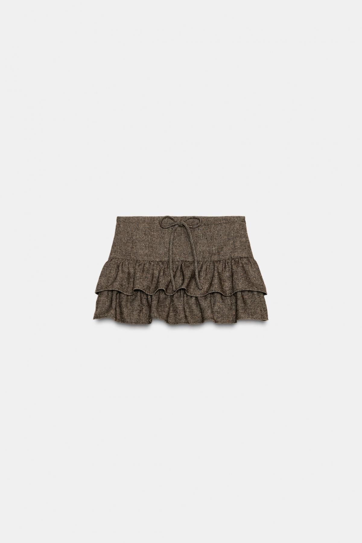 자라 헤링본 울 러플 미니 스커트 팬츠 6929/524 BROWN VIGORE - 메인 이미지