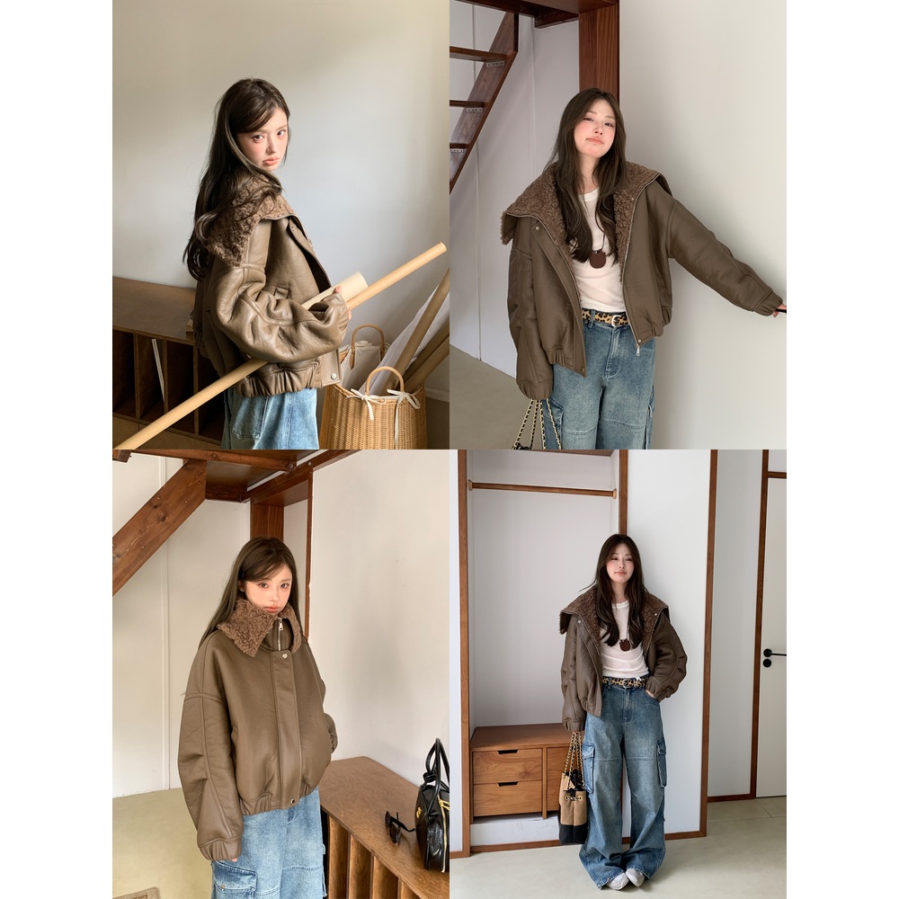 램스울 퍼 무스탕 여성 레더자켓 빅카라 자켓 2color 이미지 7