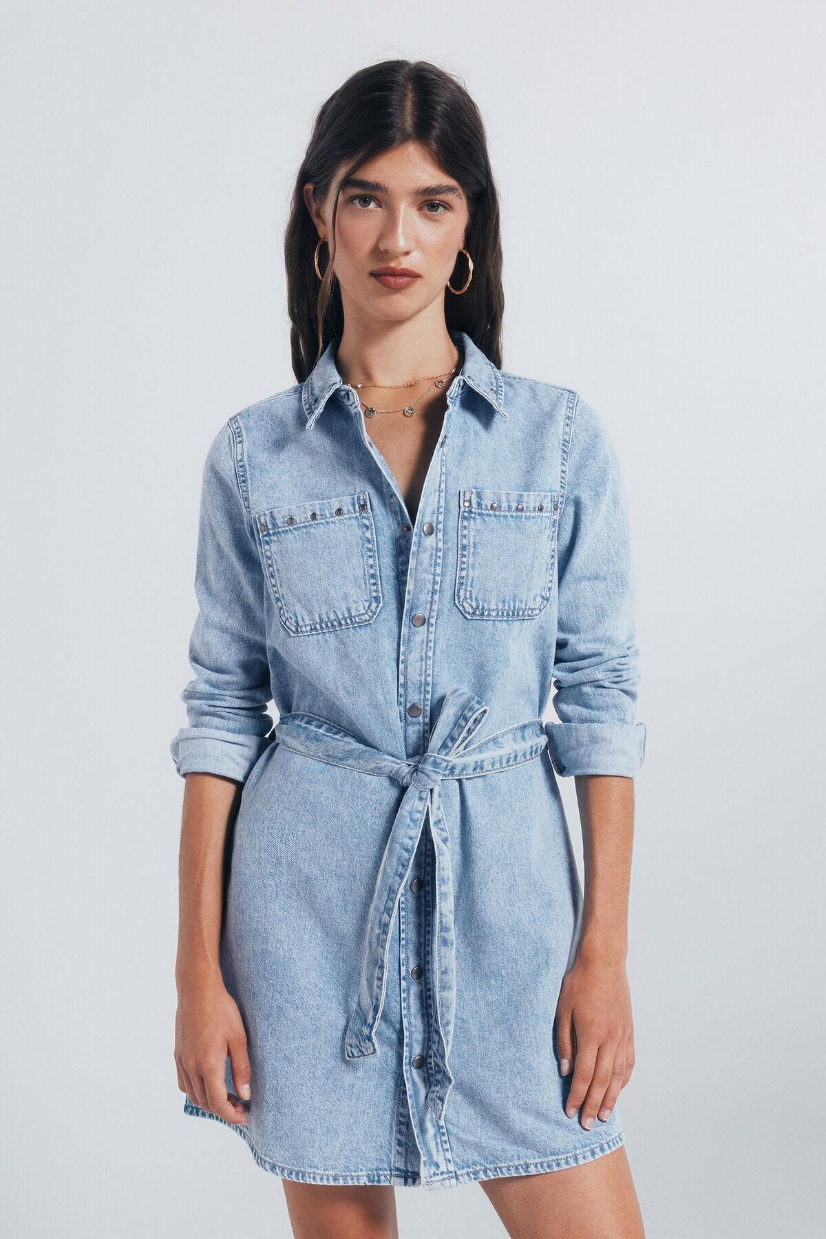 스프링필드 스터드 벨트 데님 셔츠 미니 원피스 7952299 AZUL - 메인 이미지