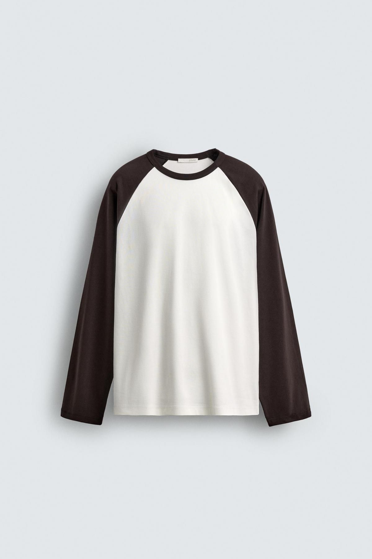자라 컬러블록 베이직 래글런 긴팔 티셔츠 1887/403 BROWN/WHITE - 상품 이미지