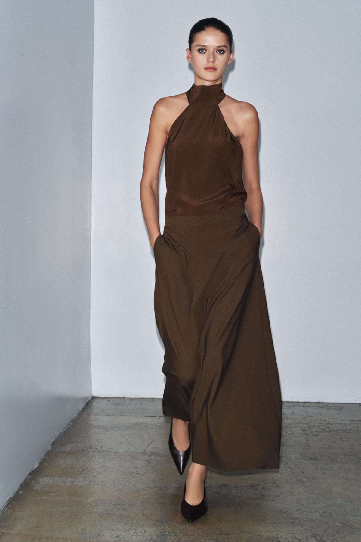 자라 한정판 플레어 롱 스커트 9848/646 DARK KHAKI - 상세 이미지 3