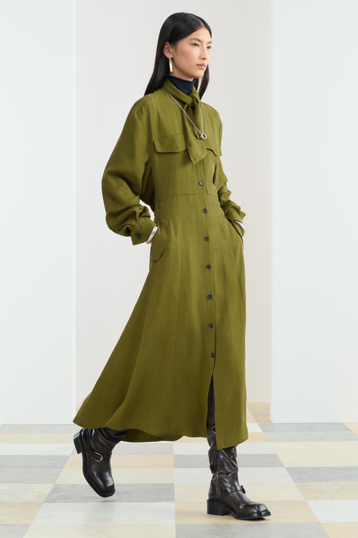 자라 스카프넥 테크니컬 미디 원피스 8977/239 KHAKI - 상세 이미지 3