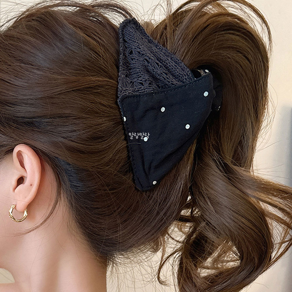 도트 그물 니트 리본집게핀 올림머리핀 예쁜 헤어핀 - 상세 이미지 3