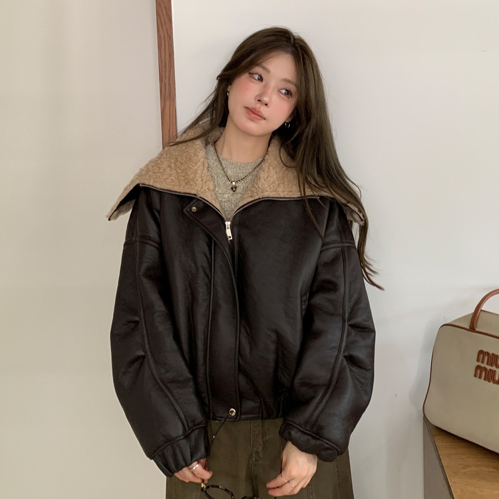 램스울 퍼 무스탕 여성 레더자켓 빅카라 자켓 2color - 상품 이미지