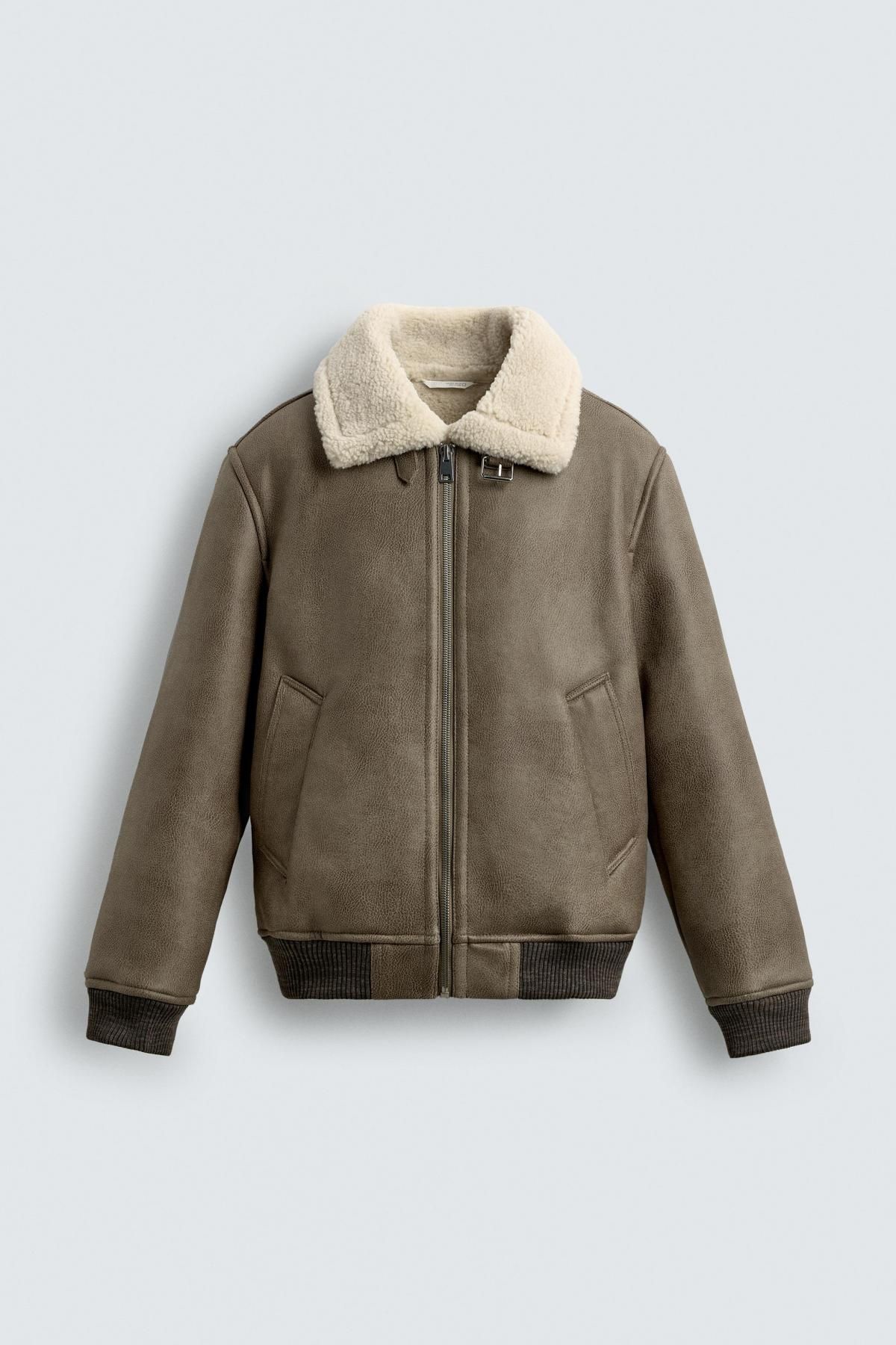 자라 무스탕 더블페이스 페이크 레더 재킷 6318/409 KHAKI - 메인 이미지