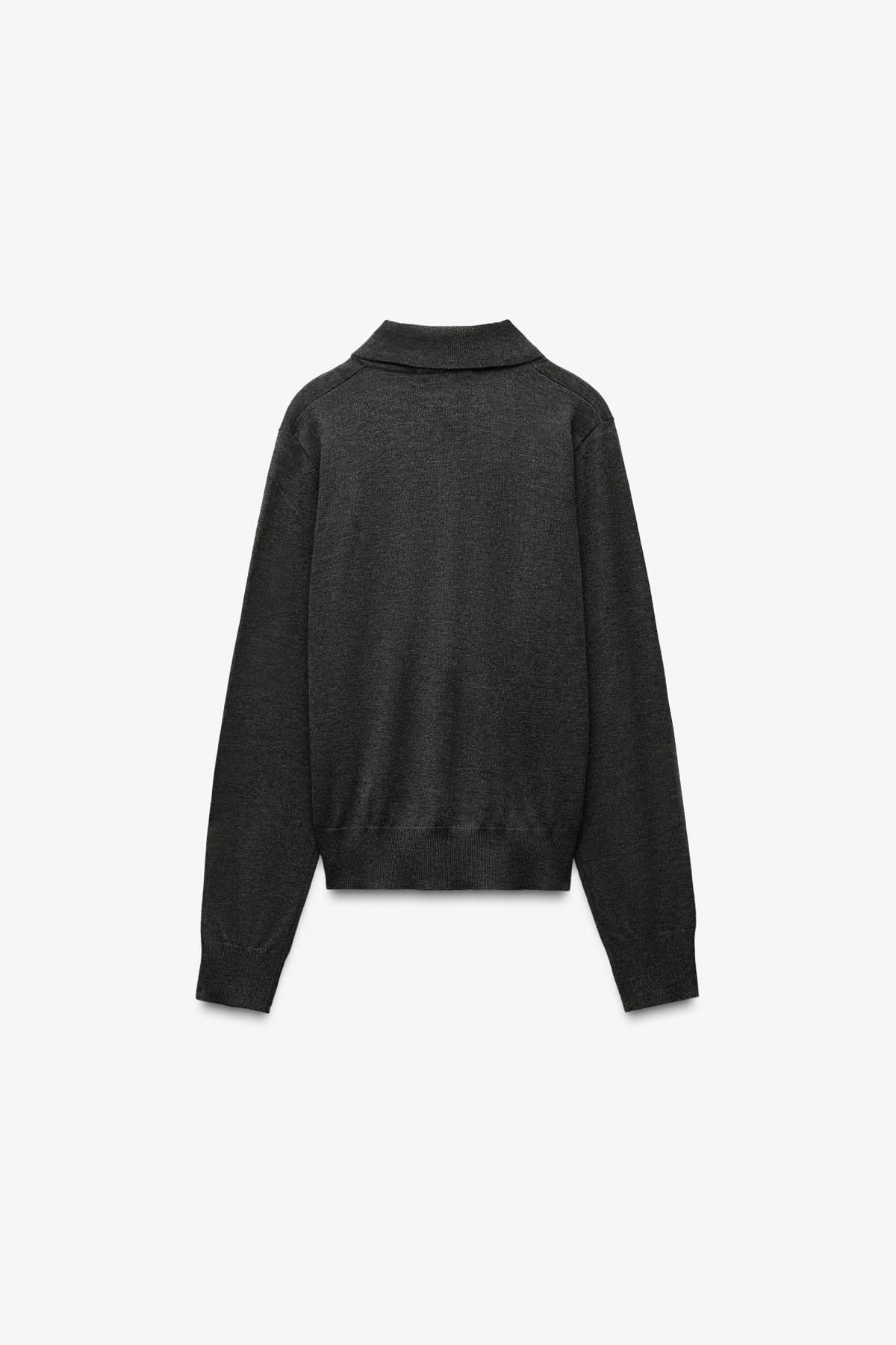 자라 울 베이직 포켓 긴팔 폴로 셔츠 9598/182 ANTHRACITE GREY - 상세 이미지 3