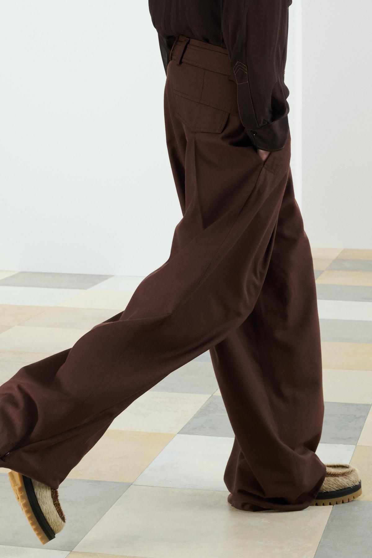 자라 울 블렌드 와이드 벨티드 팬츠 6365/329 BROWN - 상세 이미지 4