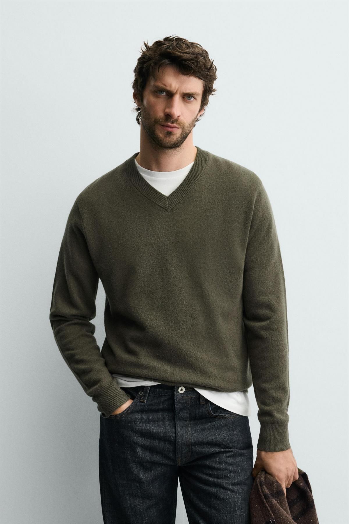 자라 프리미엄 울 브이넥 니트 스웨터 2893/334 MOSS GREEN - 상세 이미지 3