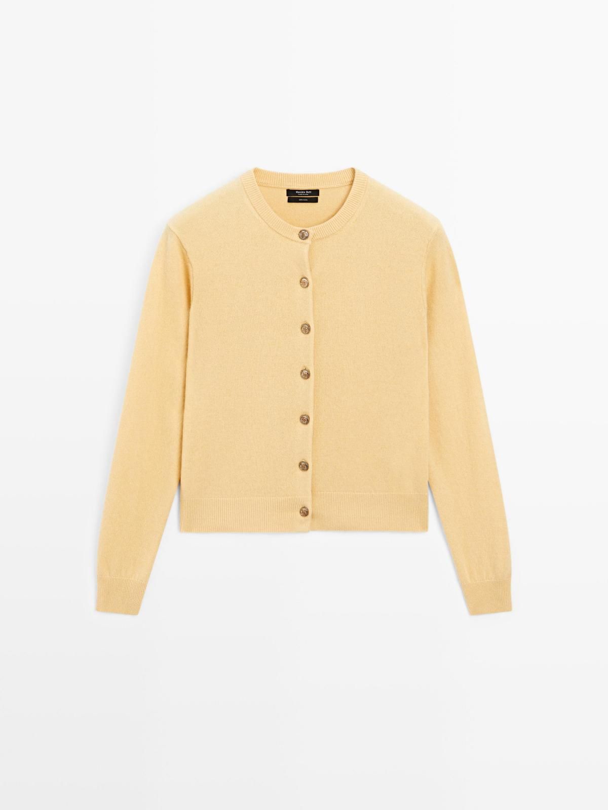 마시모두띠 골드버튼 울 라운드넥 니트 가디건 5606/593 CORN YELLOW - 메인 이미지