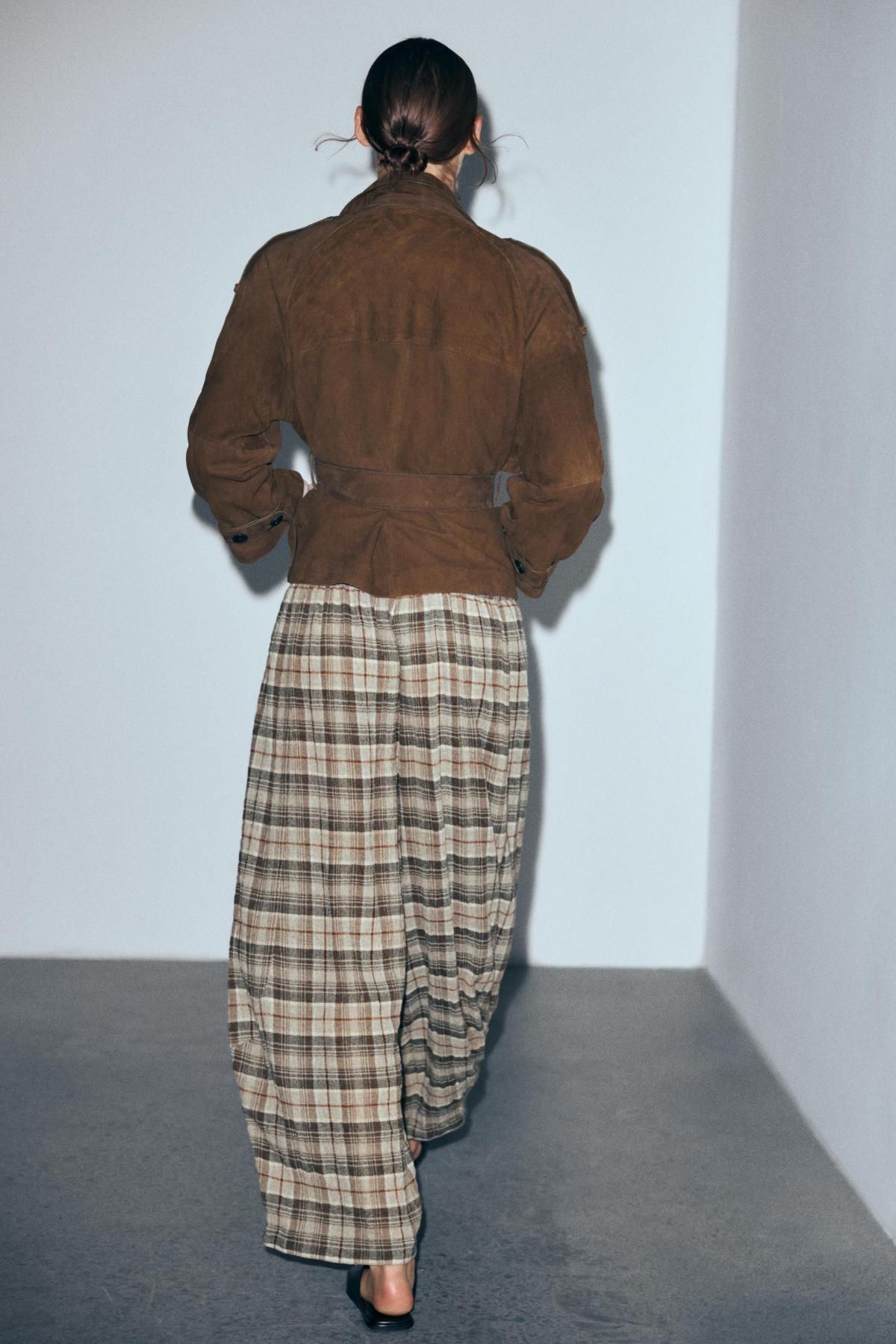 자라 체크 와이드 울혼방 밴딩 팬츠 8960/760 BEIGE - 상세 이미지 3