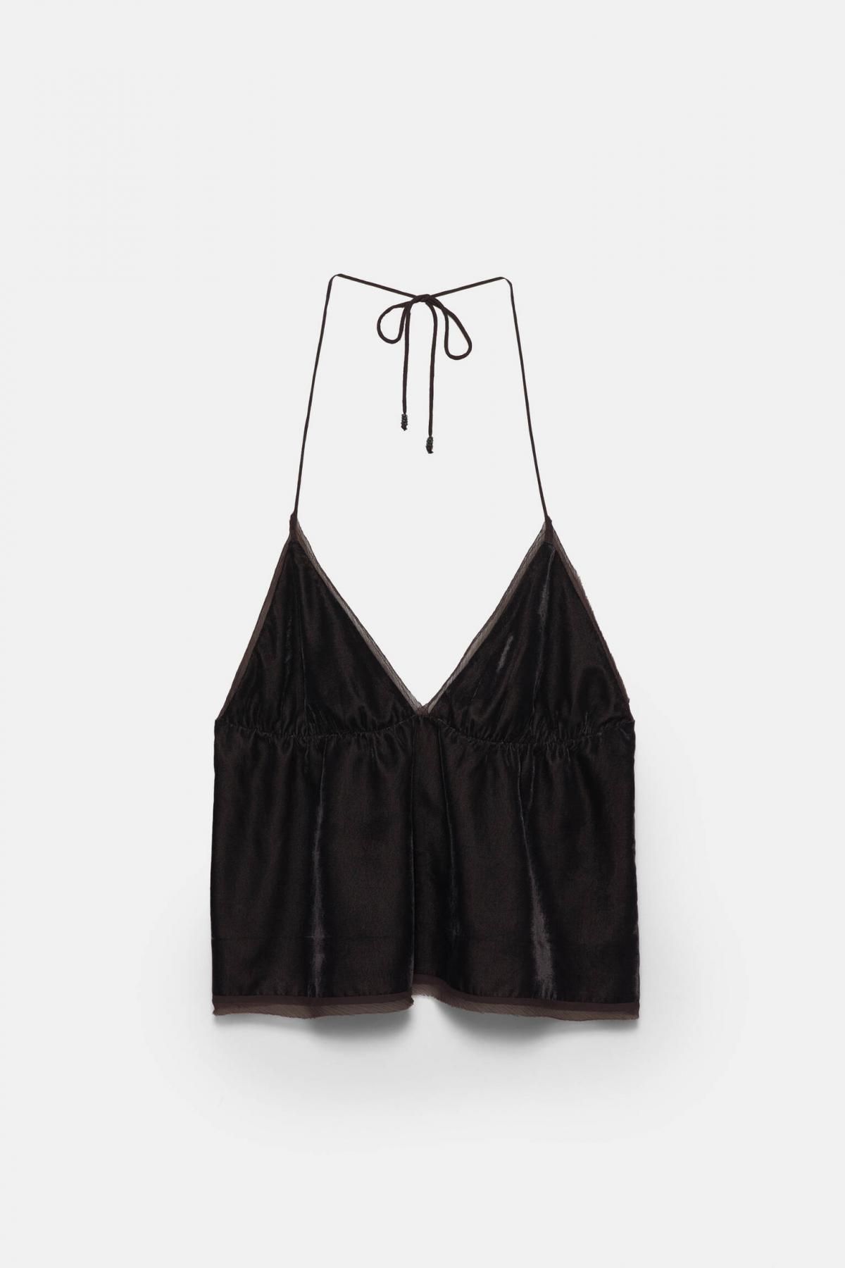 풀앤베어 시스루 튤 콤비 홀터넥 탑 7474/326 DARK GREY - 상품 이미지