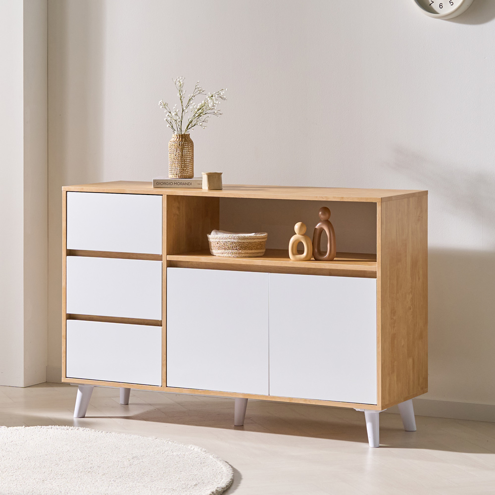 가구의서 다용도 서랍 수납장 1200x400x810mm, 3단, 고무나무 - 메인 이미지