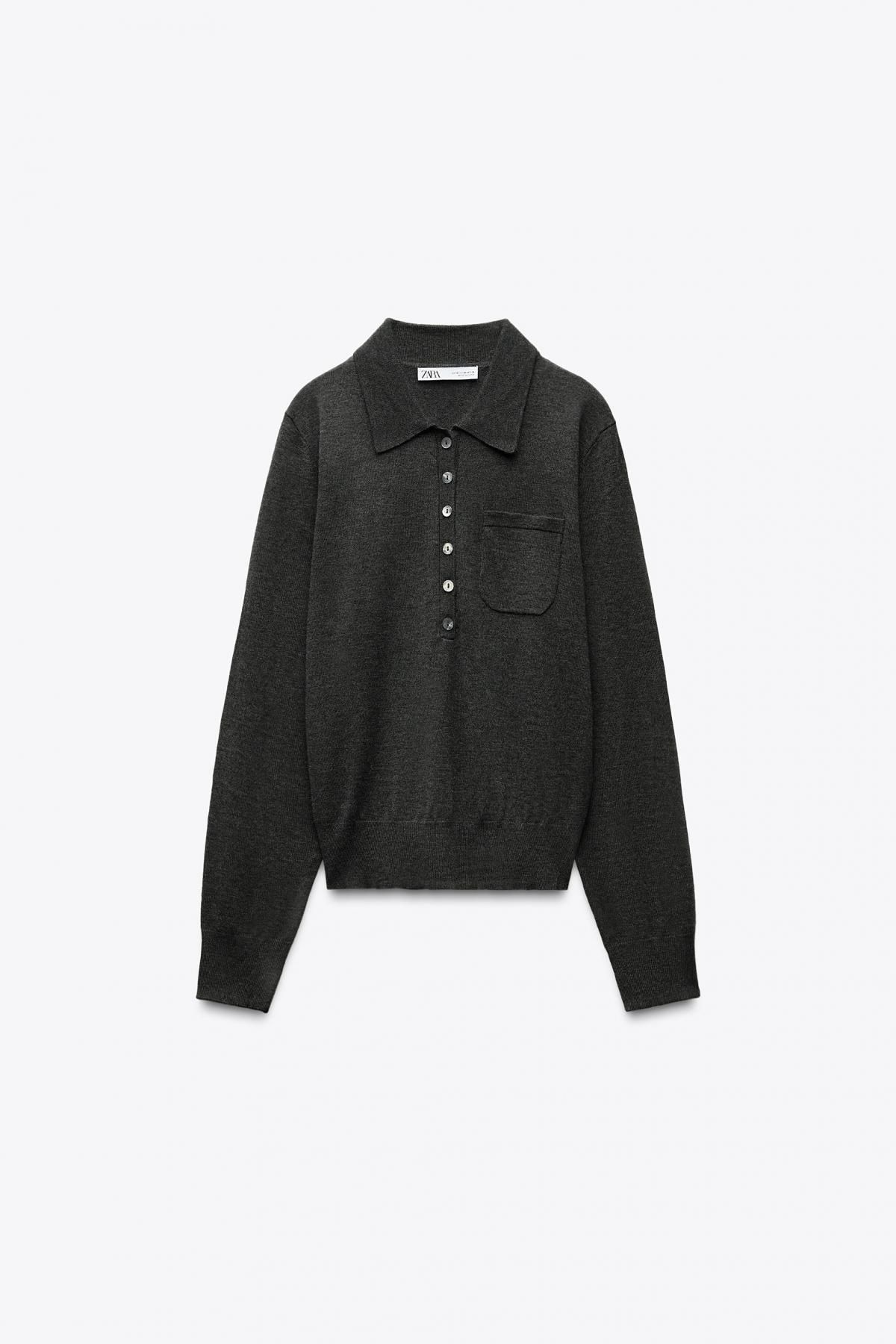 자라 울 베이직 포켓 긴팔 폴로 셔츠 9598/182 ANTHRACITE GREY - 상품 이미지