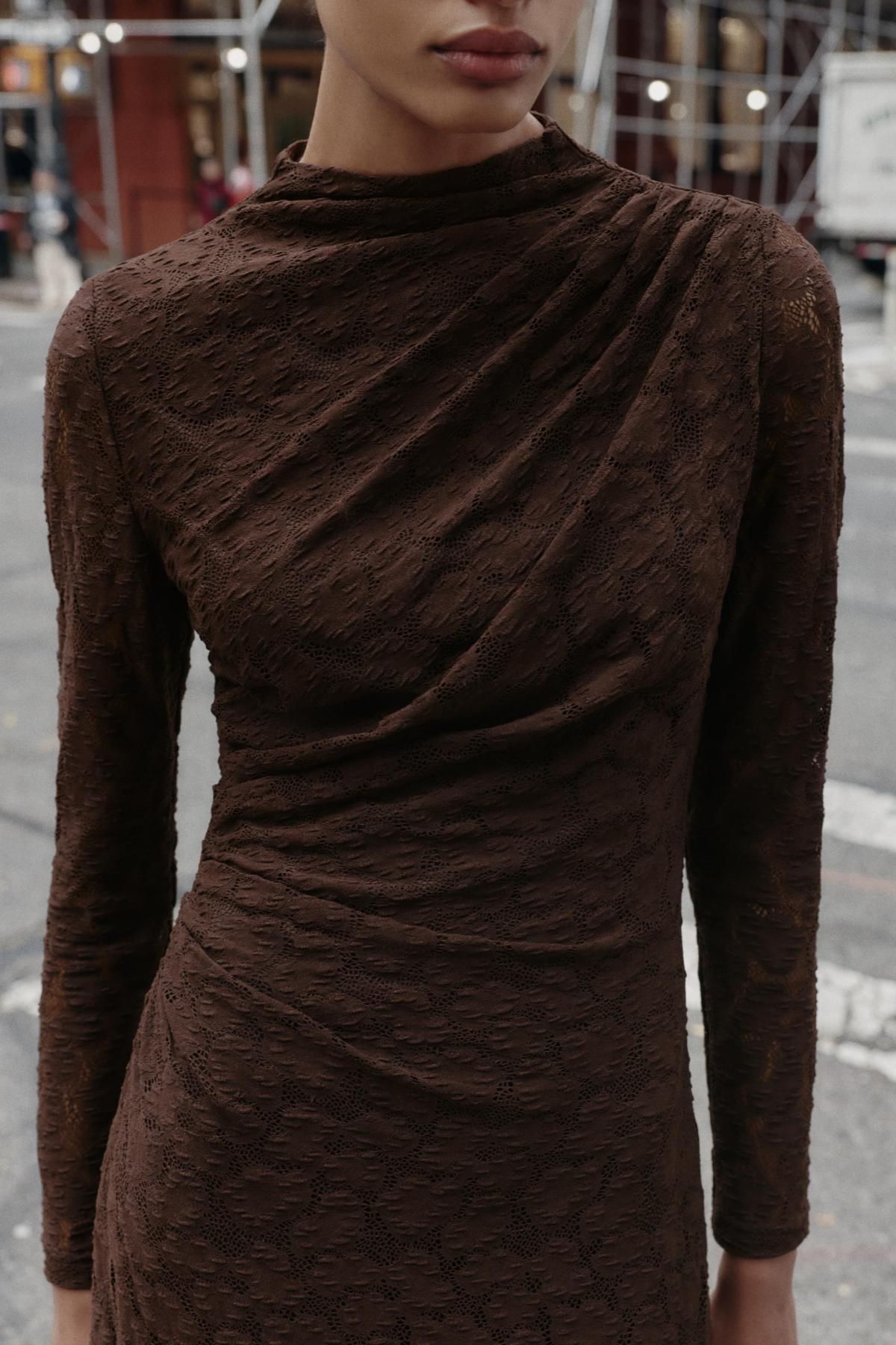 자라 포인텔 드레이프 미디 원피스 8741/264 BROWN - 상세 이미지 4