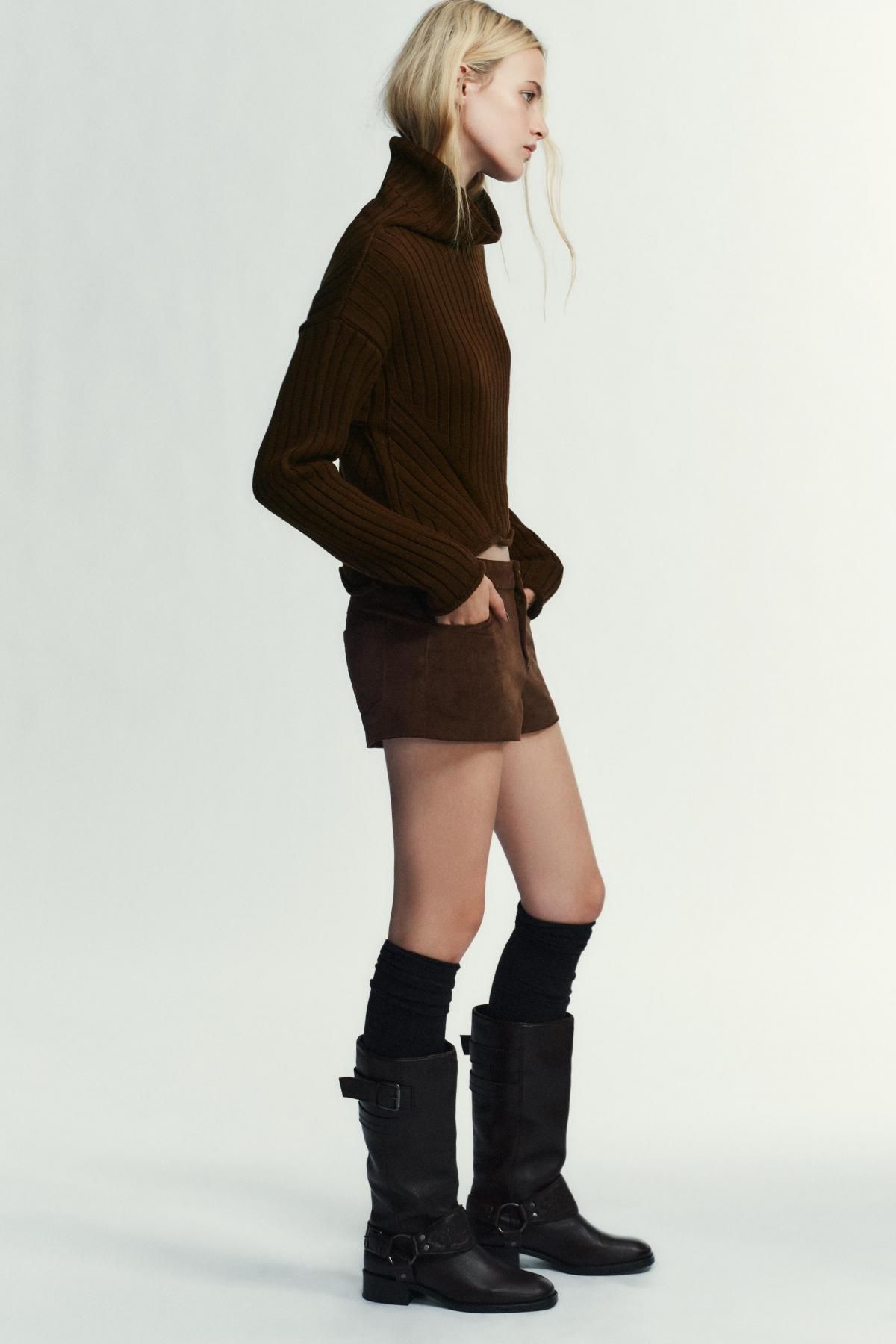 자라 하이넥 골지 니트 스웨터 브라운 6771/144 BROWN - 상세 이미지 4