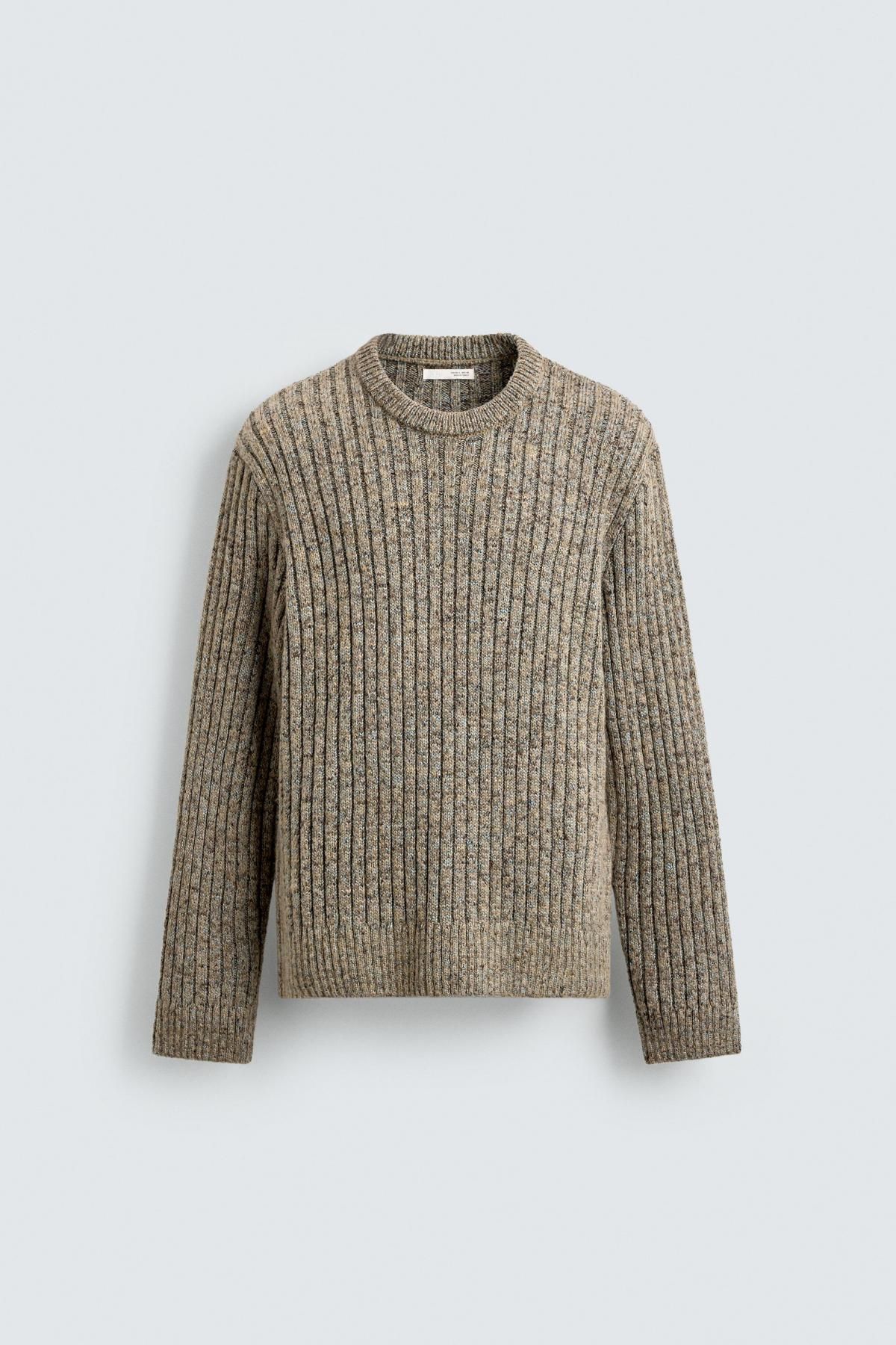 자라 골지 텍스처 라운드넥 니트 스웨터 3597/300 GREEN / BLUE - 메인 이미지