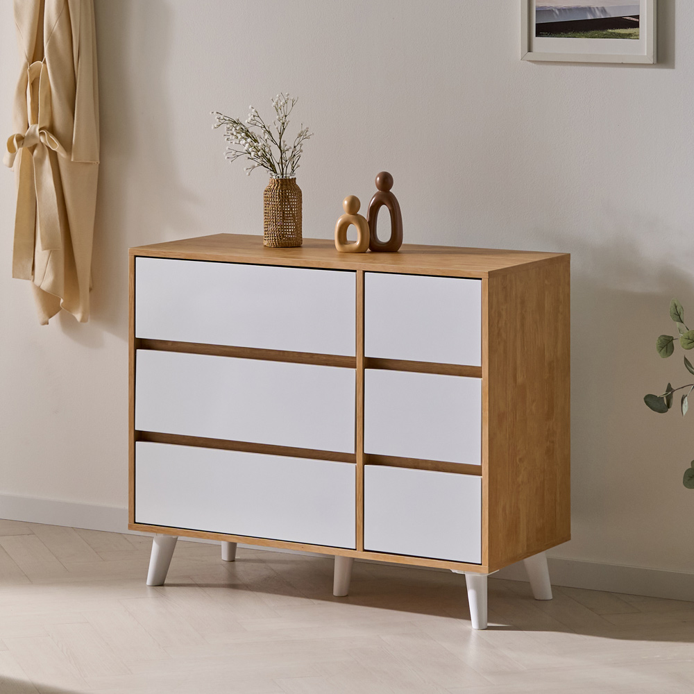 가구의서 다용도 서랍 수납장 900x400x755mm, 3단, 고무나무 - 메인 이미지