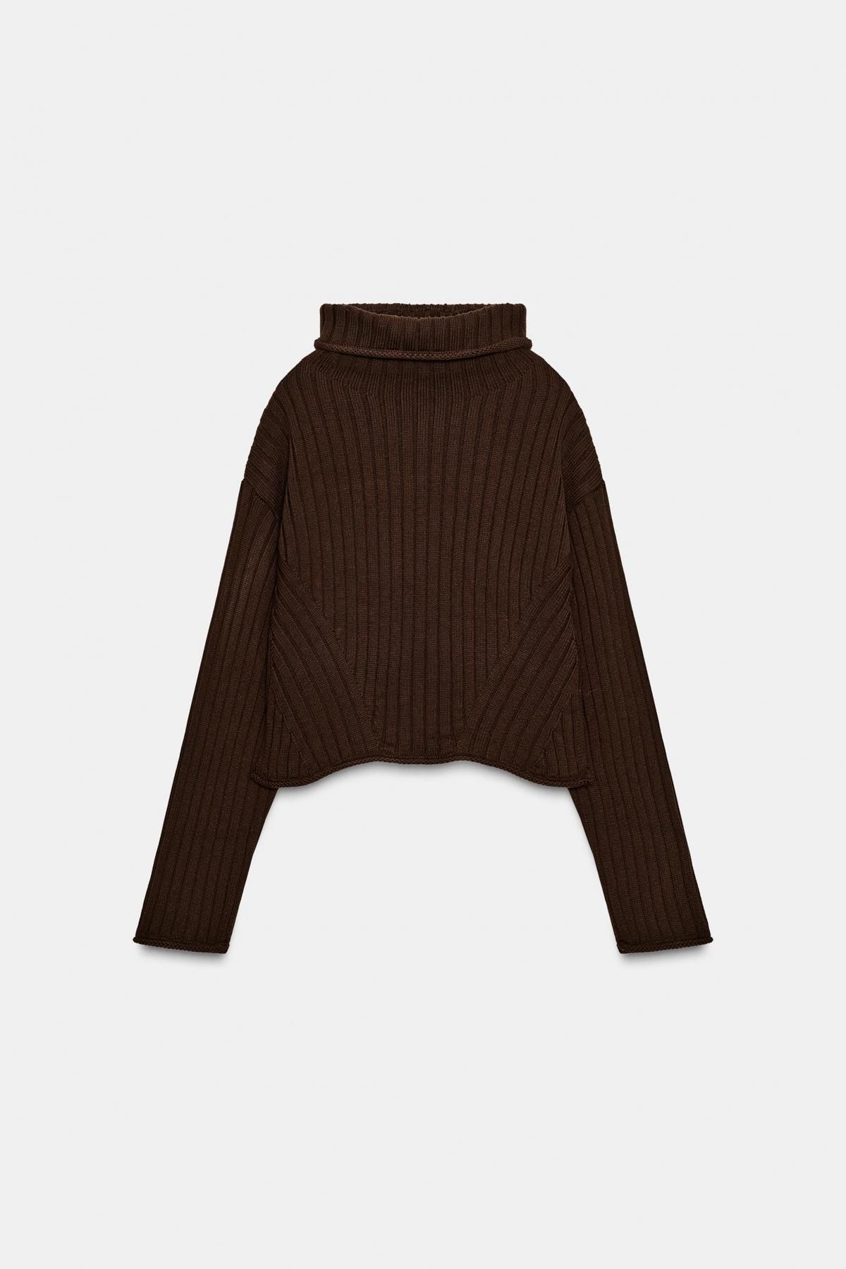 자라 하이넥 골지 니트 스웨터 브라운 6771/144 BROWN - 메인 이미지