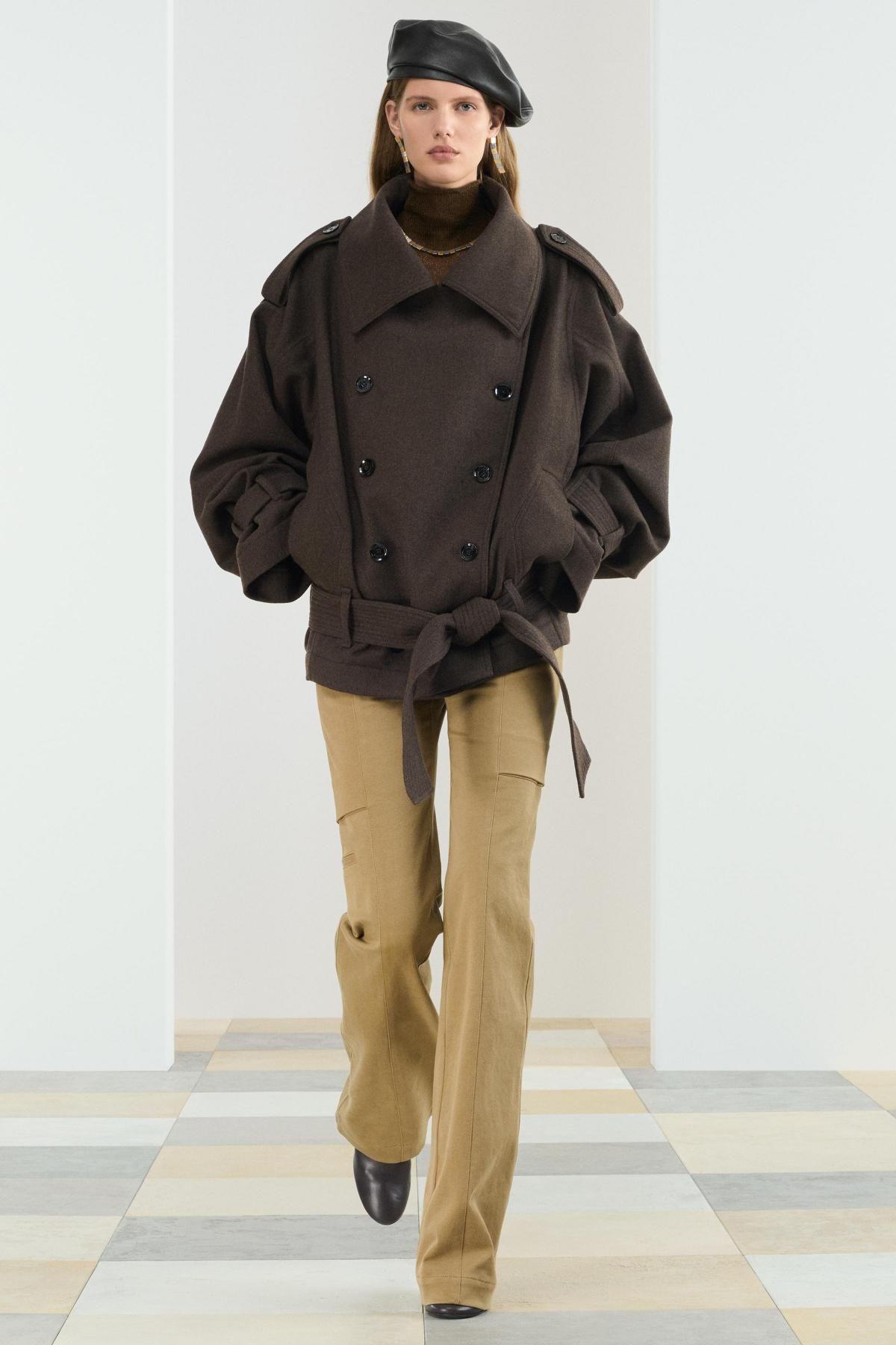 자라 크롭 테크니컬 울 숏 코트 3692/903 KHAKI - 상세 이미지 2
