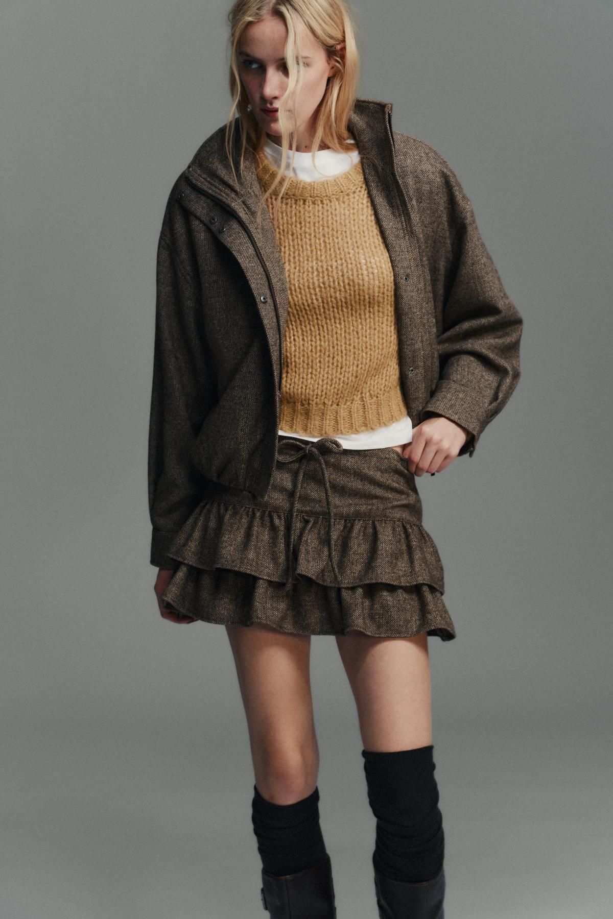 자라 클래식 헤링본 울블렌드 하이넥 재킷 1255/868 BROWN VIGORE - 상세 이미지 3