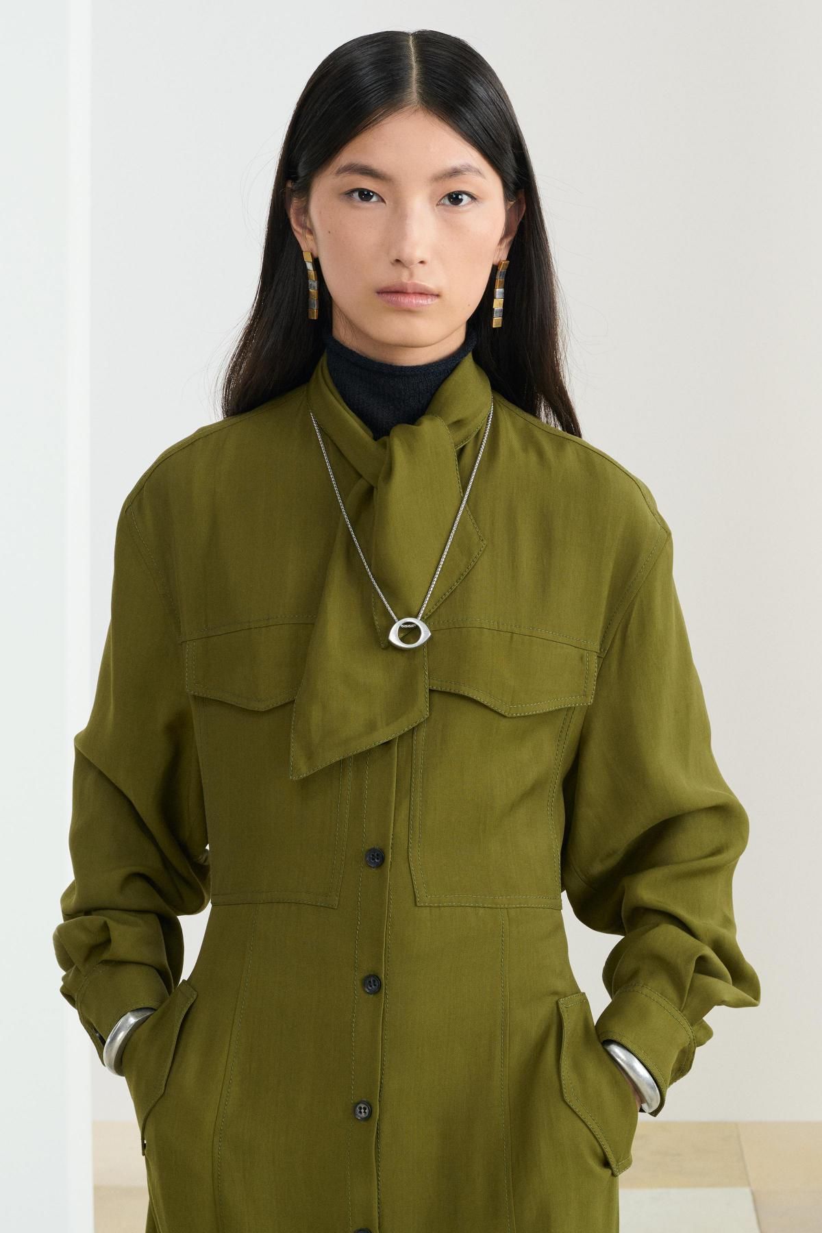 자라 스카프넥 테크니컬 미디 원피스 8977/239 KHAKI - 상세 이미지 5