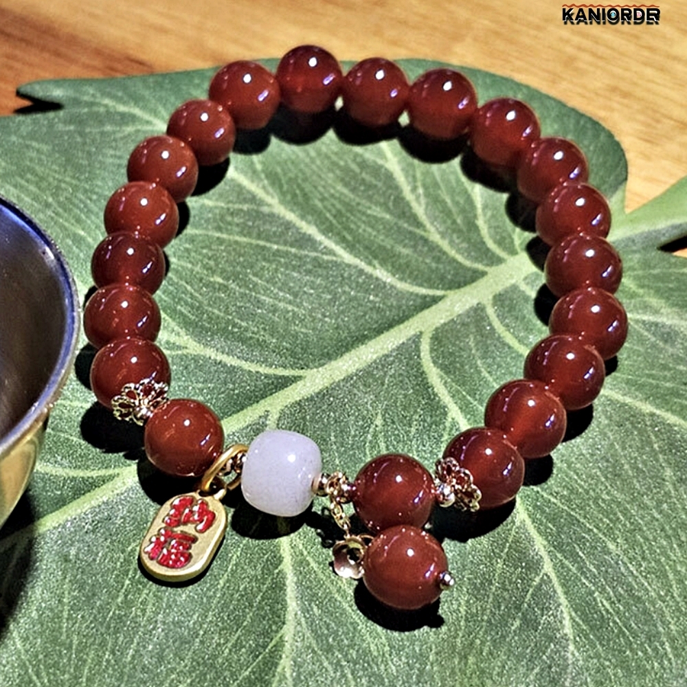 옥 염주 불교 악세사리 재물운 금전운 액막이 팔찌 옥장식 마노석 여성 16cm - 상품 이미지
