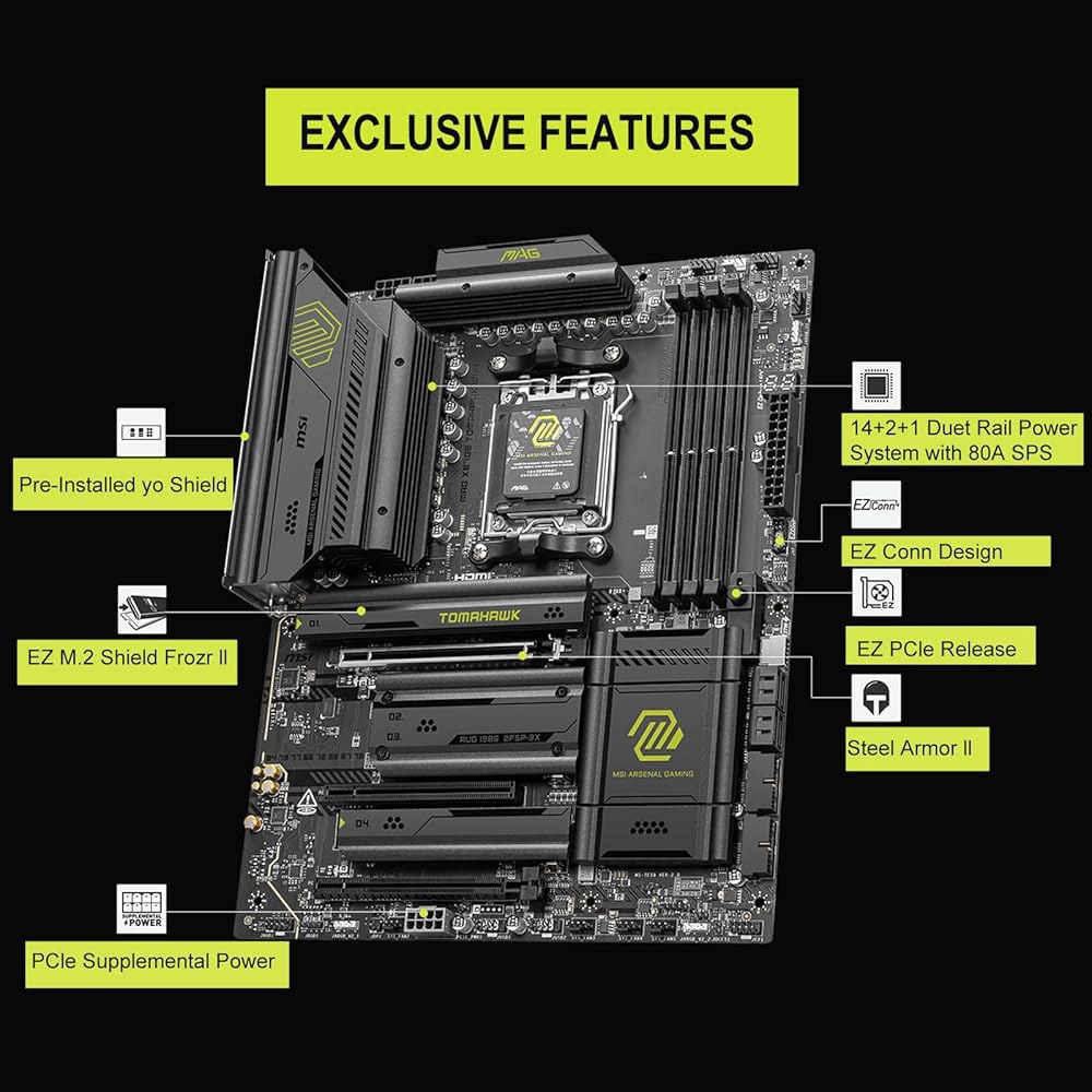 마이크로 센터 AMD Ryzen 9 9950X3D CPU 프로세서와 MSI MAG X870E 토마호크 WiFi ATX 마더보드(DDR5, PCIe 5.0, M.2 Gen5, Wi- - 상세 이미지 3