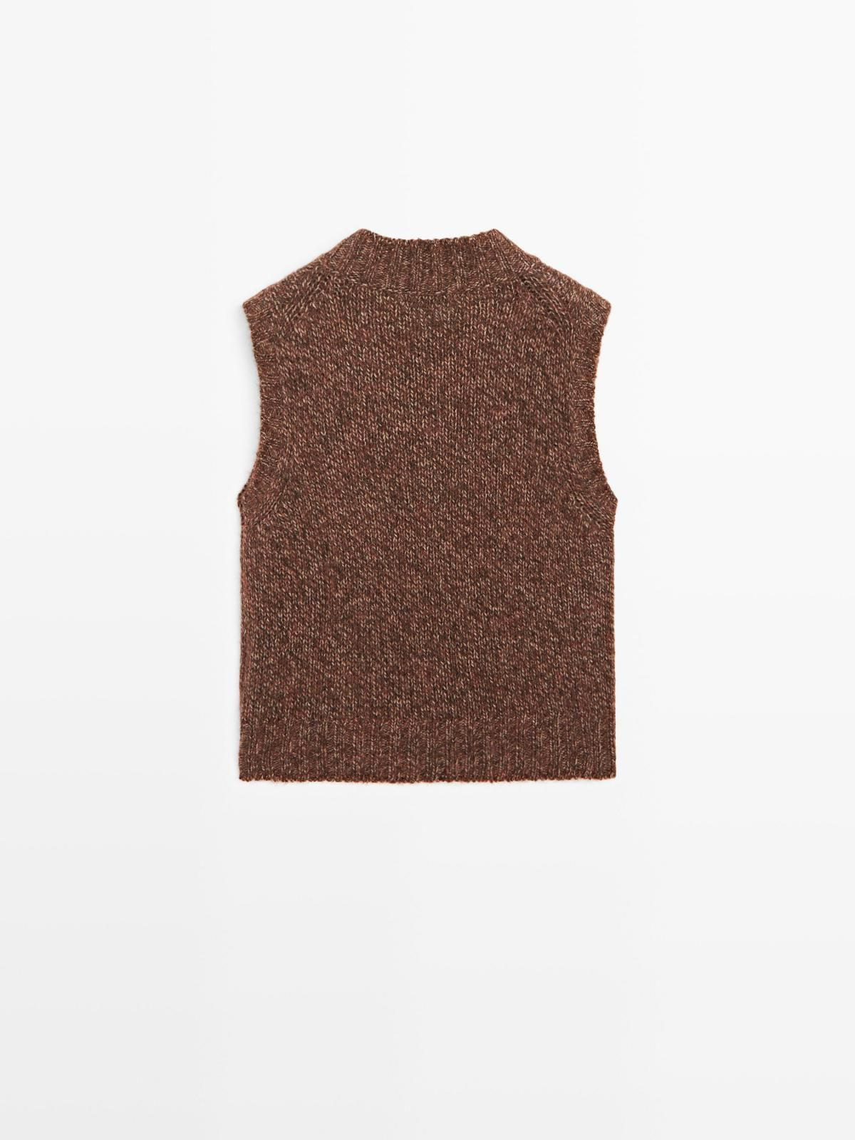 마시모두띠 브러쉬드 알파카 울 니트 브이넥 베스트 5787/929 REDDISH BROWN - 상세 이미지 5