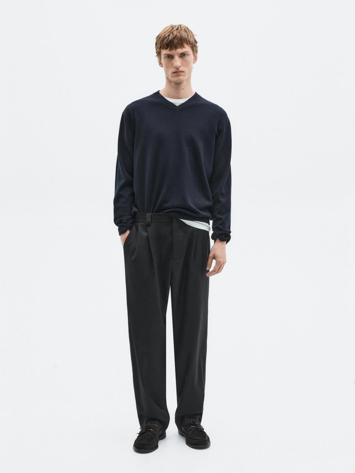 마시모두띠 울 블렌드 플란넬 와이드 정장 팬츠 3573/880 BLACK - 상세 이미지 2