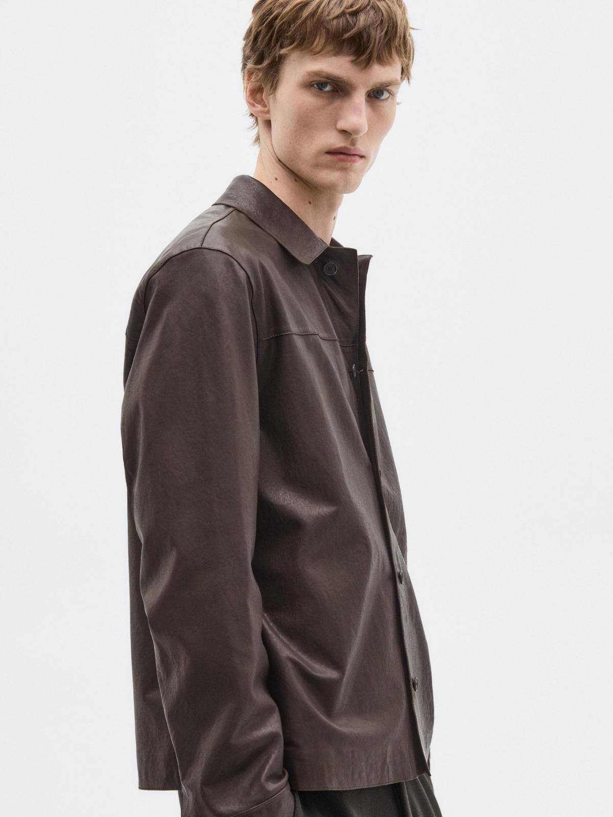 마시모두띠 프리미엄 나파 레더 오버셔츠 3318/880 BROWN - 상세 이미지 5